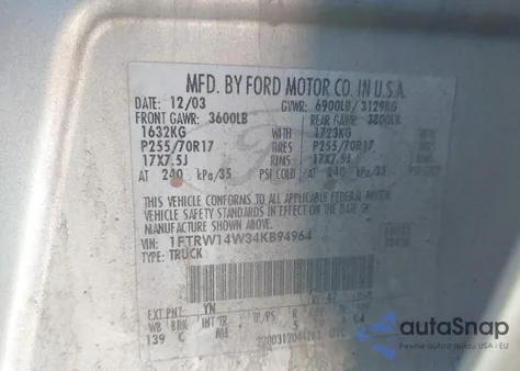 2004 Ford F-150 Xlt from USA, damaged, VIN 1FTRW14W34KB94964